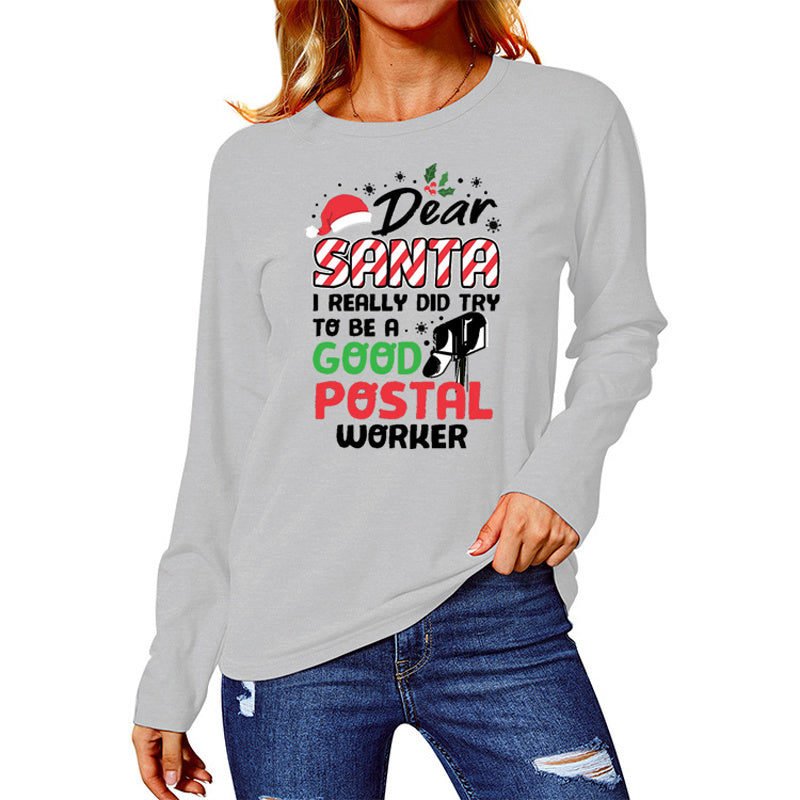 Spring Summer Casual Custom Letter Printing Long Sleeve T-shirt Crew Neck Fashion Woman Pullover