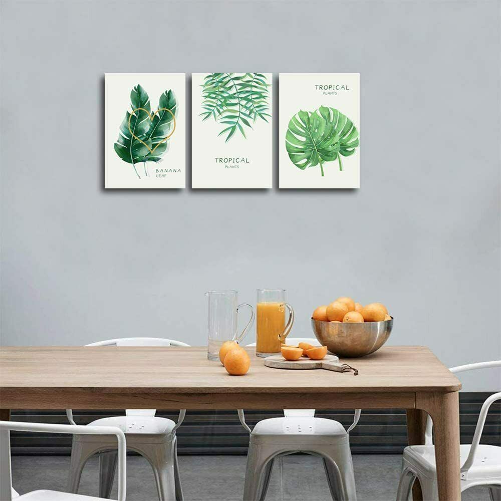 Wall Art Modern Green Leaves Canvas Prints Framed Artworks for Living Room Decor