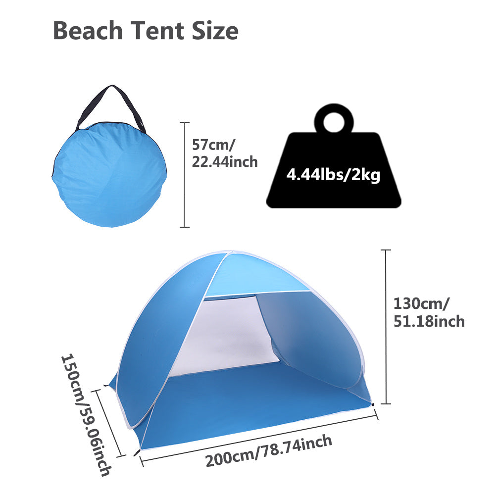 2-3 Person Beach Tent Pop Up Sun Shelter Tent Automatic Umbrella Fishing Camping