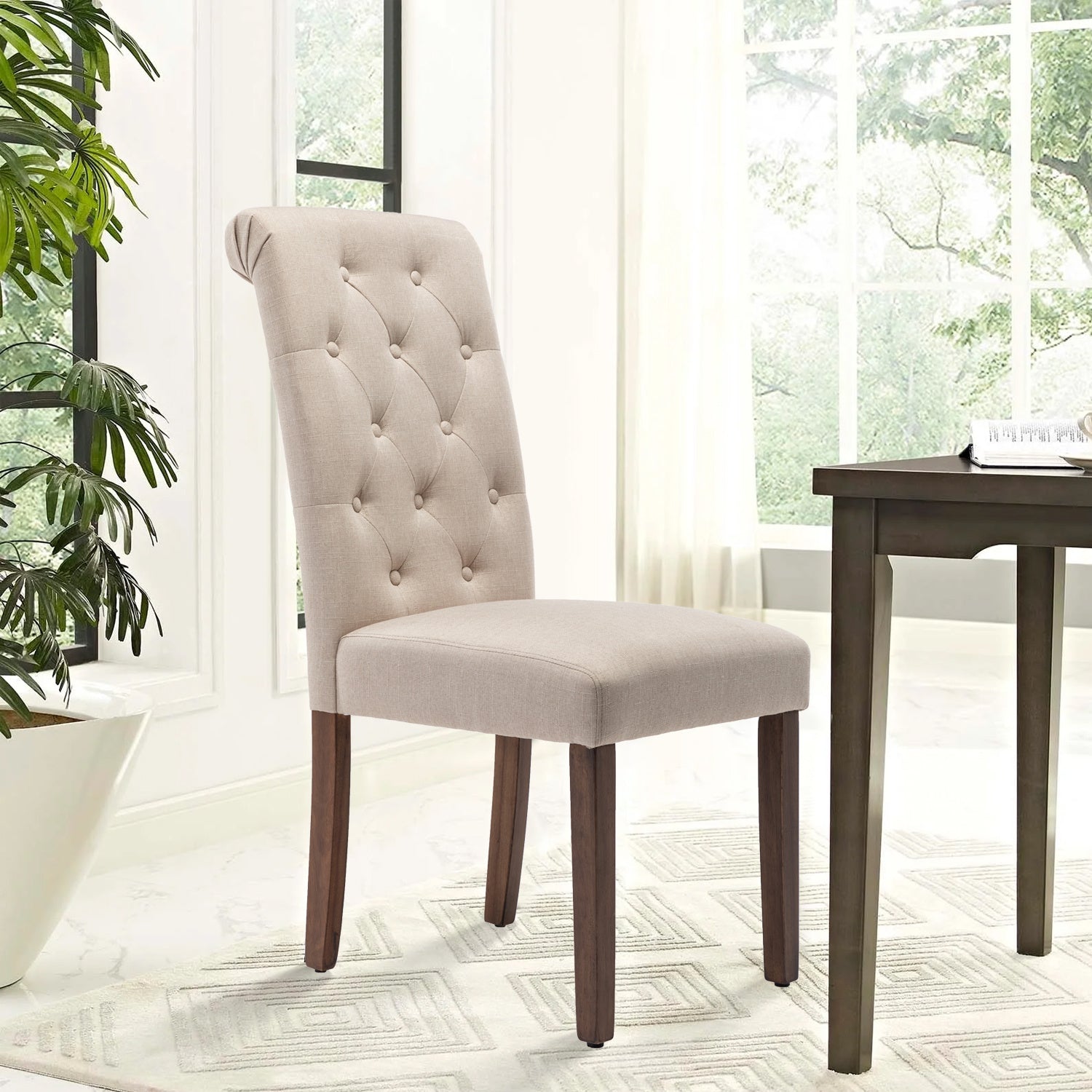 Free Shipping Qwork Furniture Classic Fabric Dining Chair with Wooden Legs - Set of 2