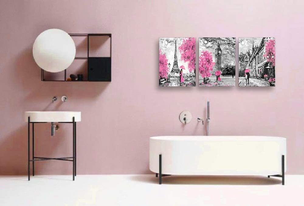 Black and White Wall Art Girls Pink Paris Theme Canvas Prints Eiffel Tower Wall Paintings London Big Ben Pictures for Bedroom Living Room Bathroom Wall Decor