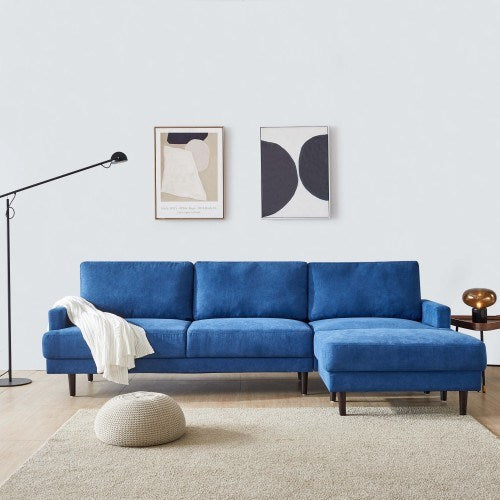 Modern fabric sofa L shape, 3 seater with ottoman-104" Blue