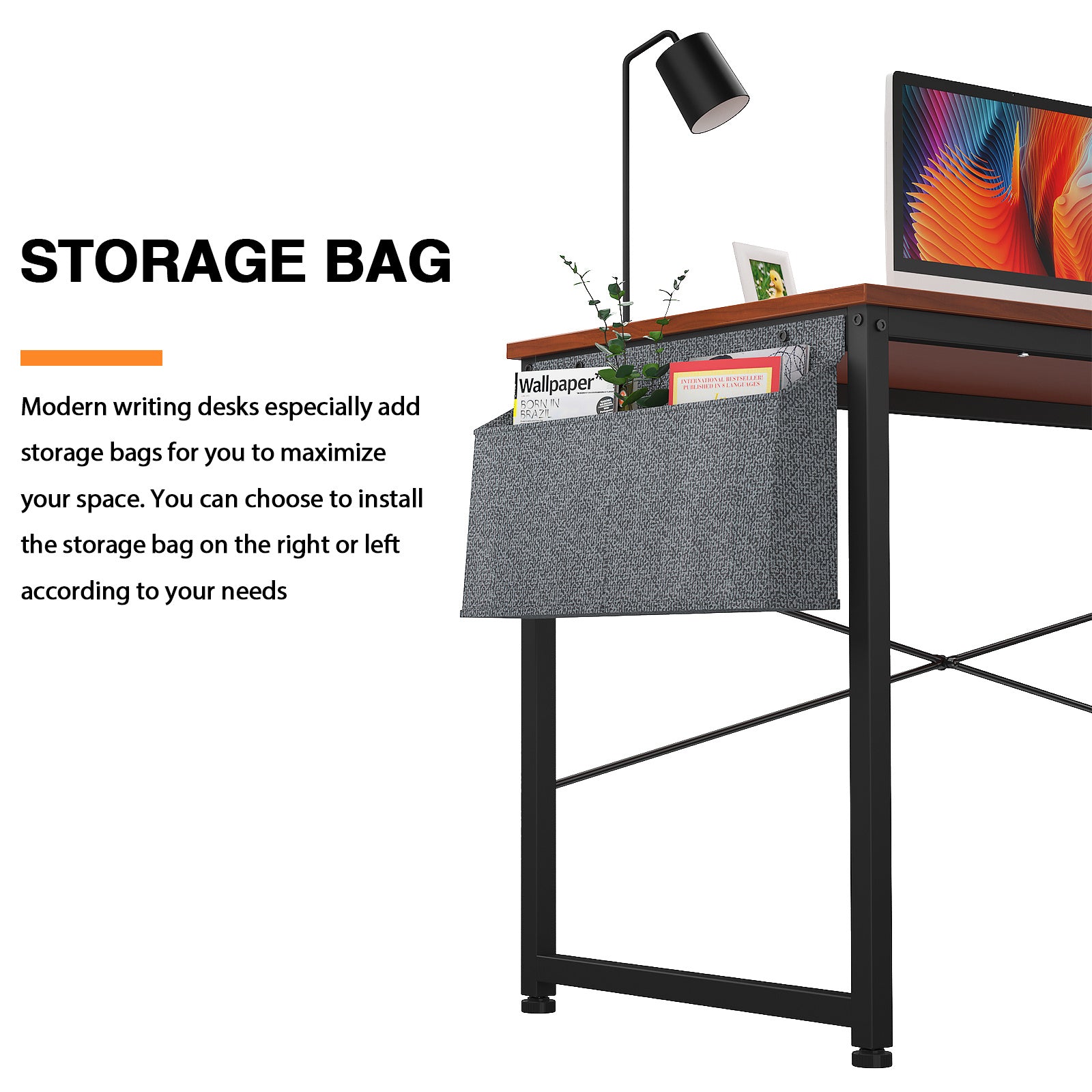 Free shipping Computer Desk 47 inch Home Office Writing Study Desk, Modern Simple Style Laptop Table with Storage Bag multicolor