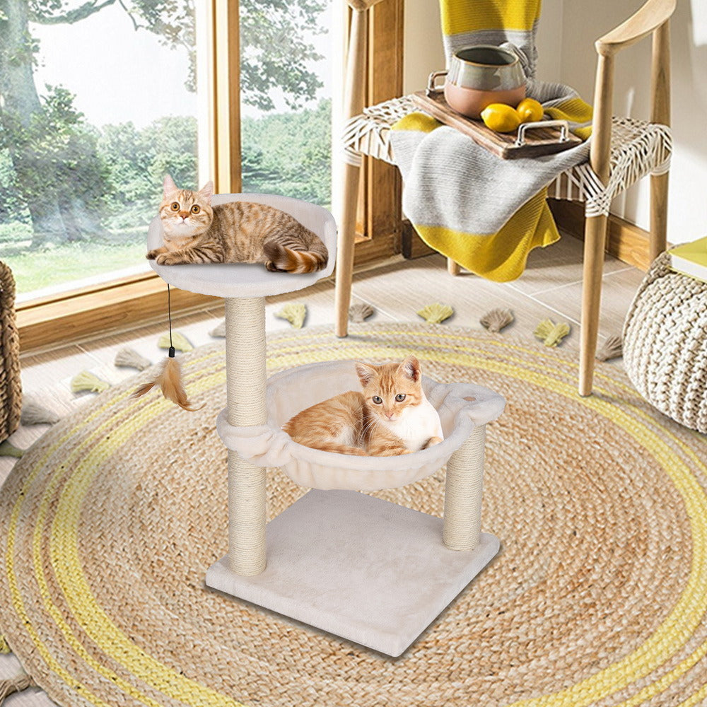 28" Cat Tree Cradle Bed with Natural Sisal Scratching Posts White YF