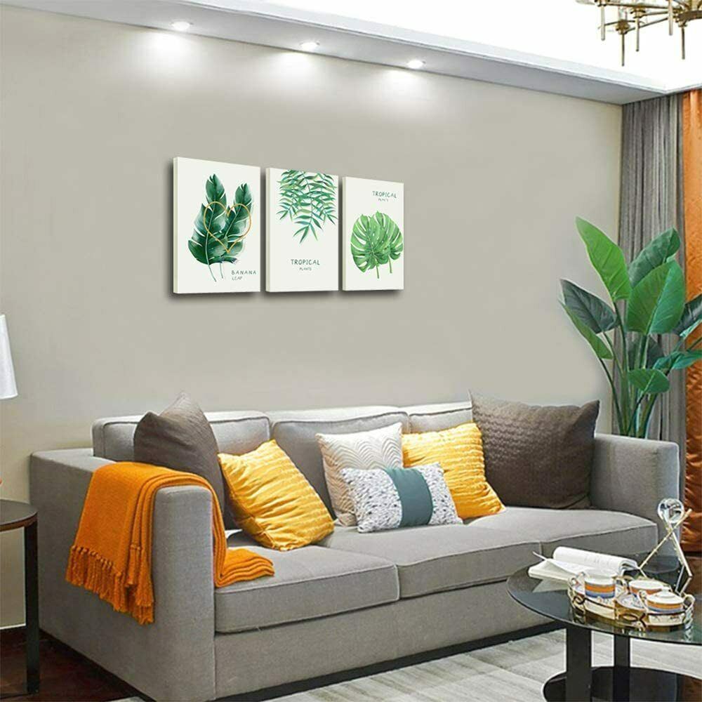 Wall Art Modern Green Leaves Canvas Prints Framed Artworks for Living Room Decor