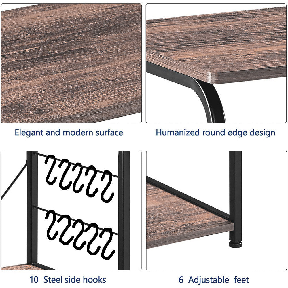 Free shipping Vintage Kitchen Baker's Rack Utility Storage Shelf 35.5" Microwave Stand 3-Tier+4-Tier Shelf for Spice Rack Organizer Workstation with 10 Hooks