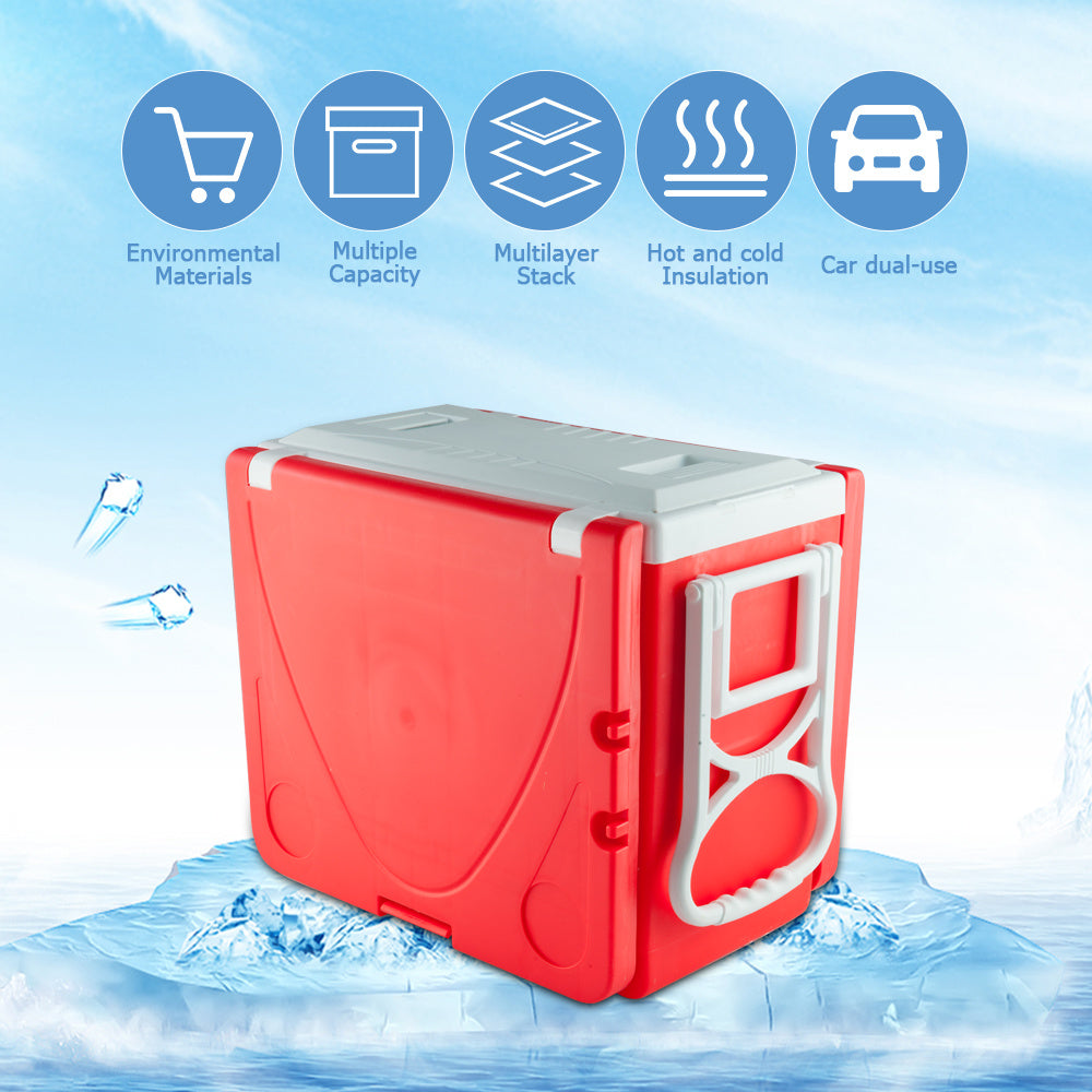 Outdoor Picnic Foldable Multi-function Rolling Cooler Upgraded Stool Red XH