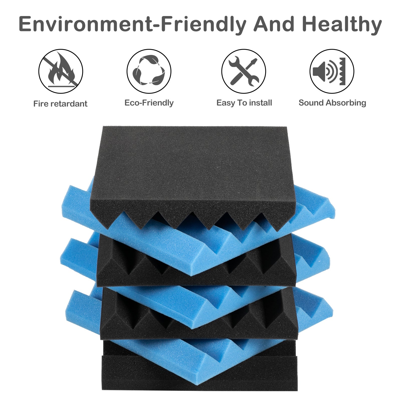 Free shipping 24pcs 12"x12"x2" Acoustic Foam Panel Wedge Studio Soundproofing Wall Padding Black and Blue  YJ