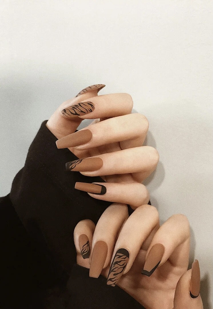 Zebra Prints brown & black coffin nails/ballerina nails/press on/fake nails