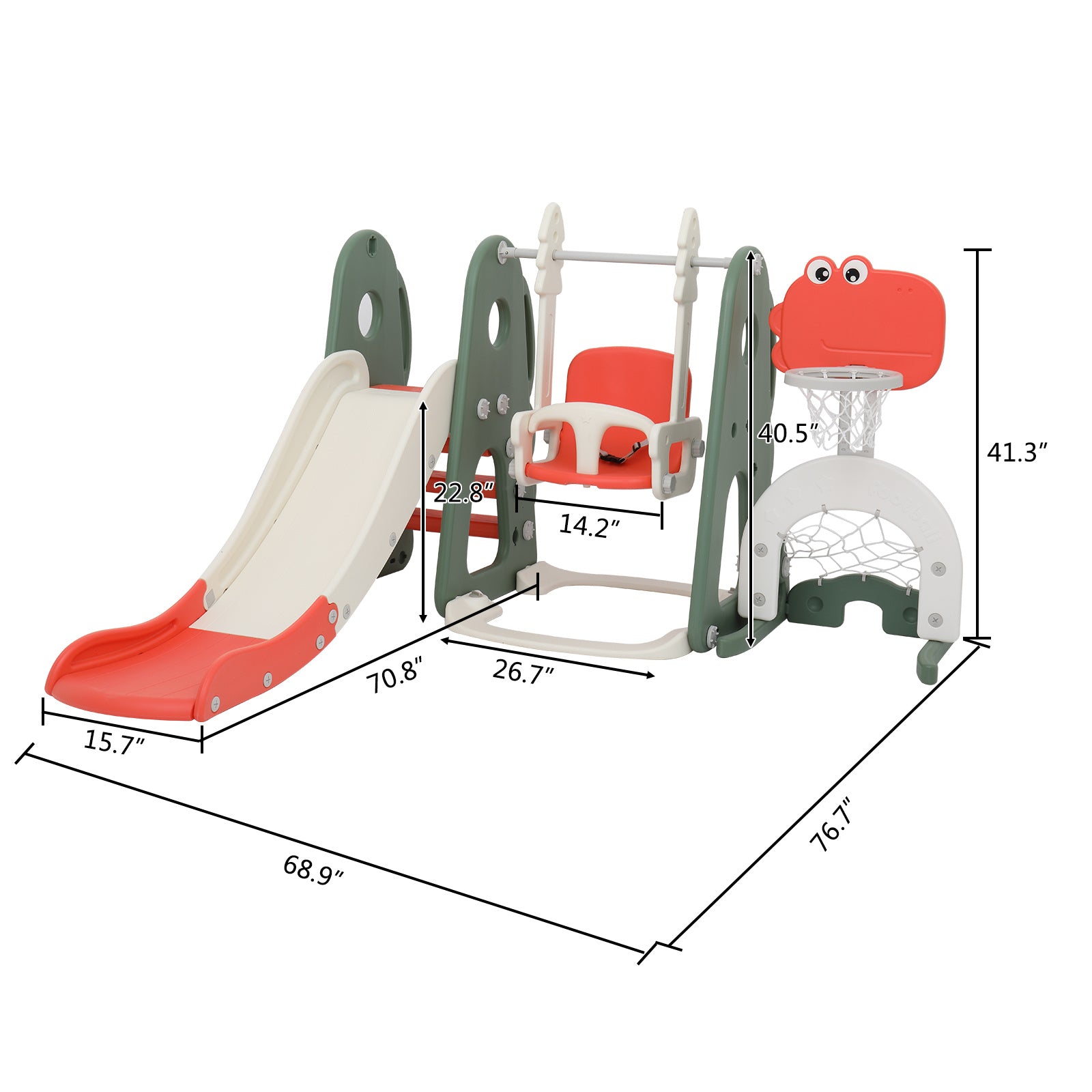 5-in-1 Toddler Slide and Swing Set, Kids Play Climber Slide Playset w/Basketball Hoop, Soccer Goal, Golf RT