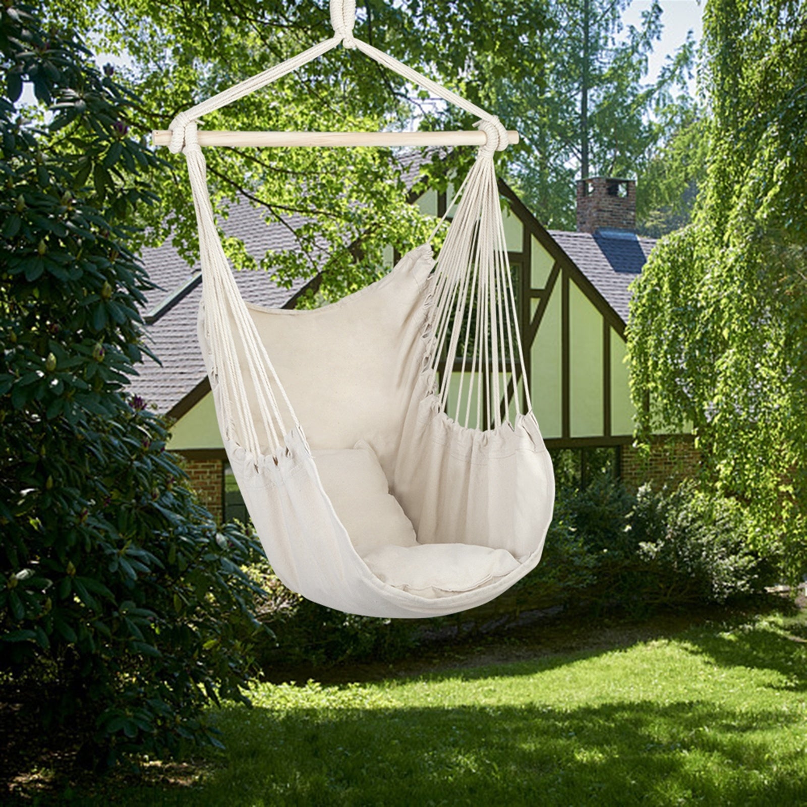 Hammock Chair Distinctive Cotton Canvas Hanging Rope Chair with Pillows