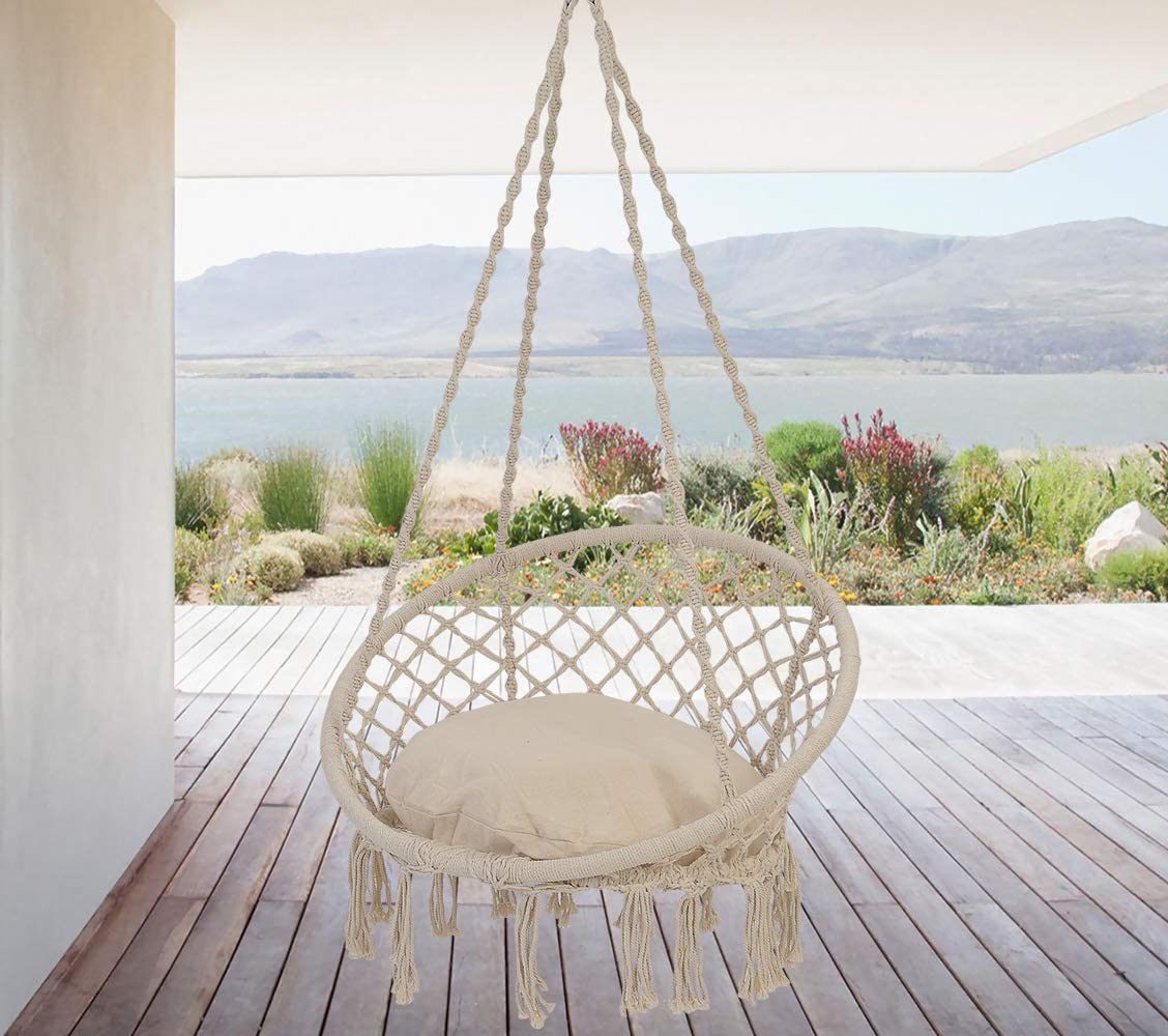 Tassel Cotton Hanging Rope Hammock Chair Swing Round Indoor Outdoor Home Garden Patio