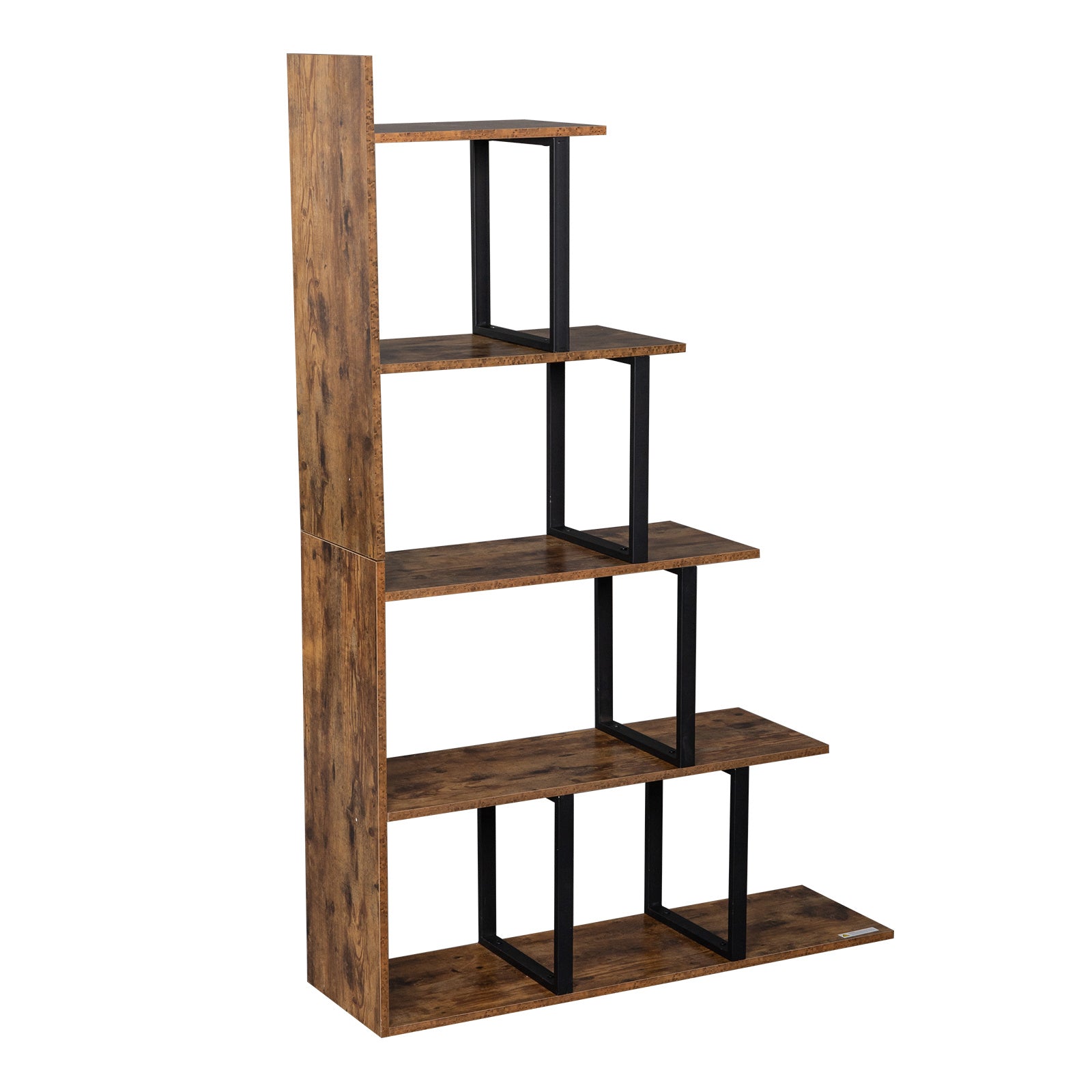 Wooden 5-Tier Bookshelf, Industrial Vintage Freestanding Bookcase Multipurpose Storage Display Rack, Wood Look Accent Metal Organizer Frame for Living Room Home Office RT