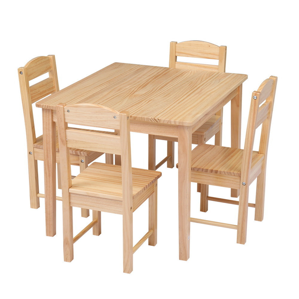 Kids Wooden Table and 4 Chair Set, 5 Pieces Set Includes 4 Chairs and 1 Activity Table, Toddler Table for 3-7 Years, Playroom Furniture, Picnic Table w/Chairs, Dining Table Set XH