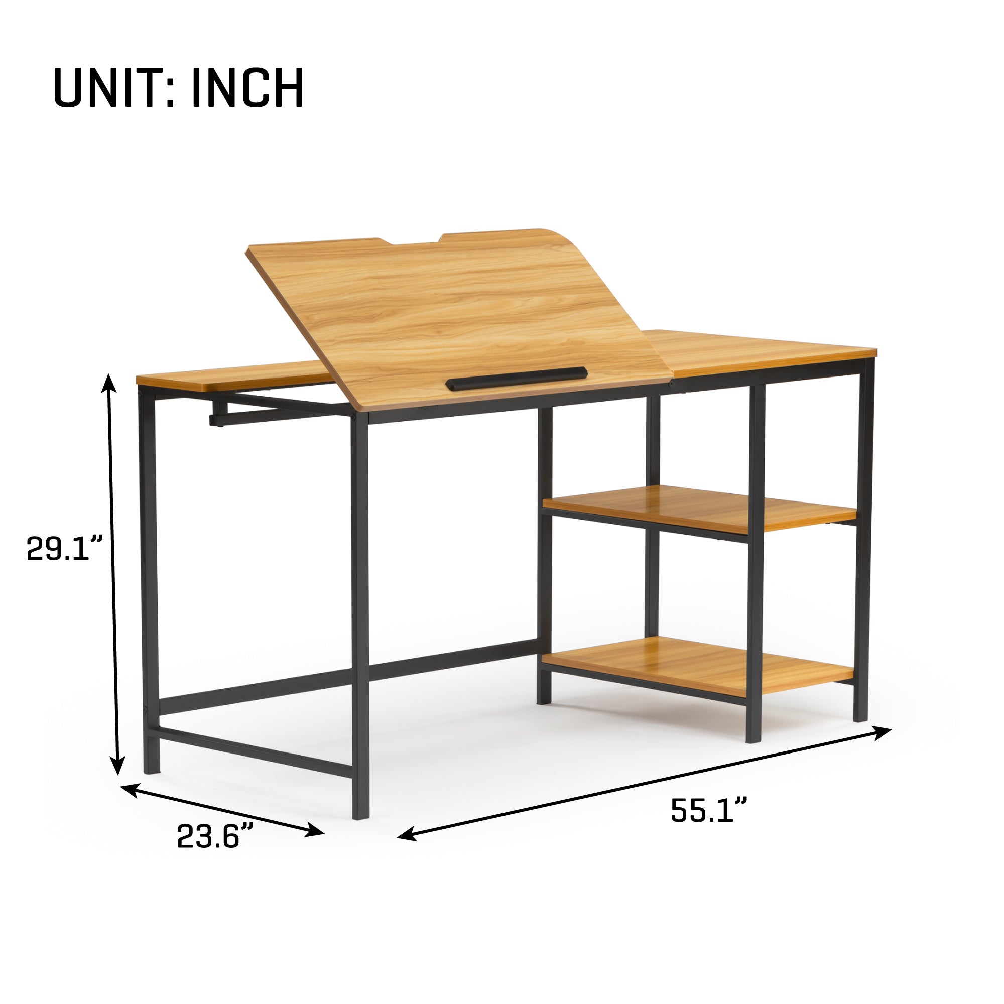 55'' Drawing Table with Adjustable Tiltable Tabletop Multi-Function Office Desk with Storage Shelves Large Computer Writing Desk Artist Craft Workstation for Painting