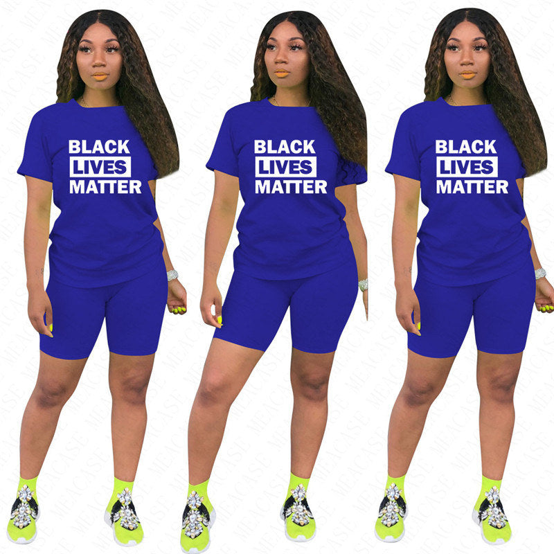 Fashion Women Shorts Tracksuit Black Lives Matter Letter Two Piece Set Short Sleeve T-shirt T Shirt + Shorts Outfits Summer Sports Suit D61902