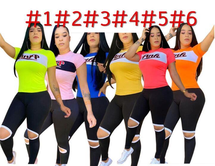 Women Tracksuit Pink Letters Print Summer T Shirt + Pants Two Pieces Sport Suit Designer Bare-kneed Leggings Tshirts Casual Outfits S-2XL D61708