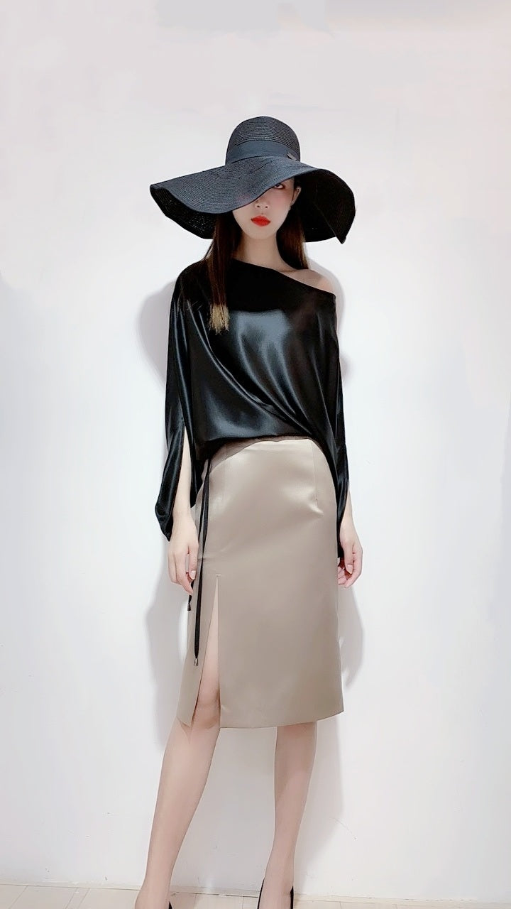2020 Hot Selling VLUEE Women's Flowy Short Sleeve Loose Fit and High Waist Split A Line Mid Skirt