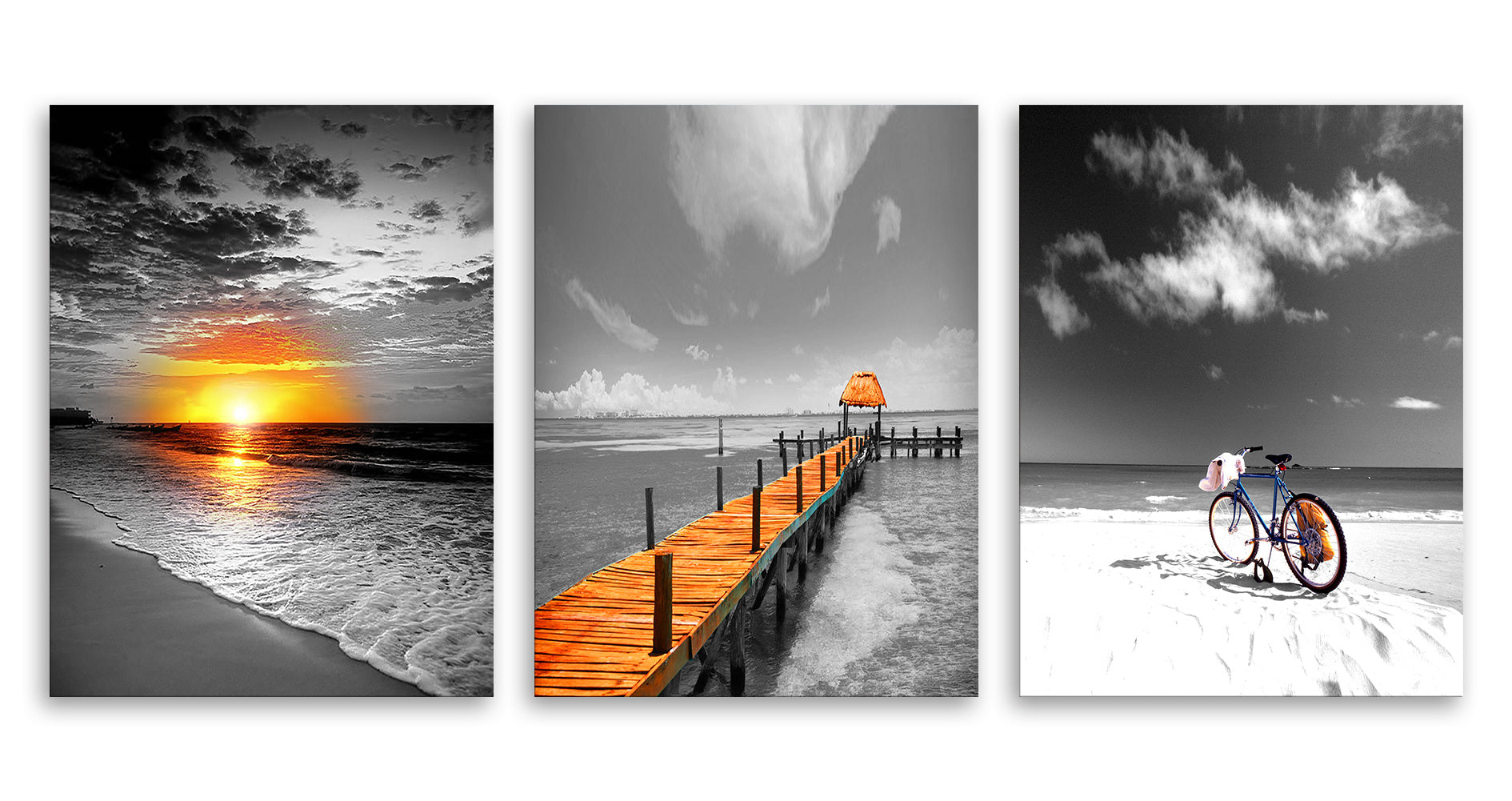 3 Pieces Canvas Wall Art Beach Pictures Wall Art Sunrise Canvas Prints Modern Black and White Landscape Painting Pictures for Bedroom Living Room Wall Decor