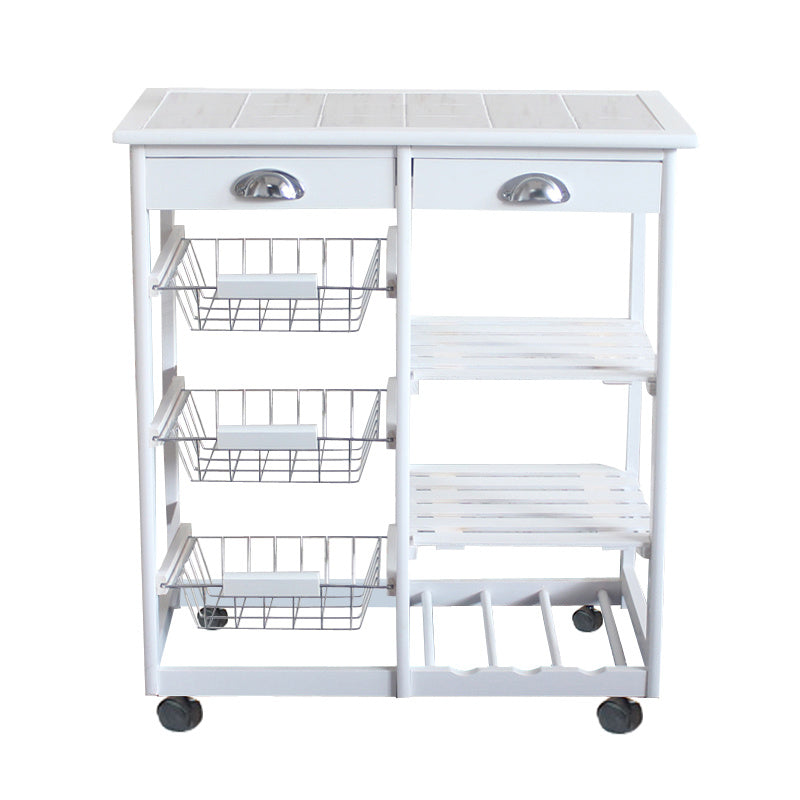 Free shipping Kitchen & Dining Room Cart 2-Drawer 3-Basket 3-Shelf Storage Rack with Rolling Wheels White YJ