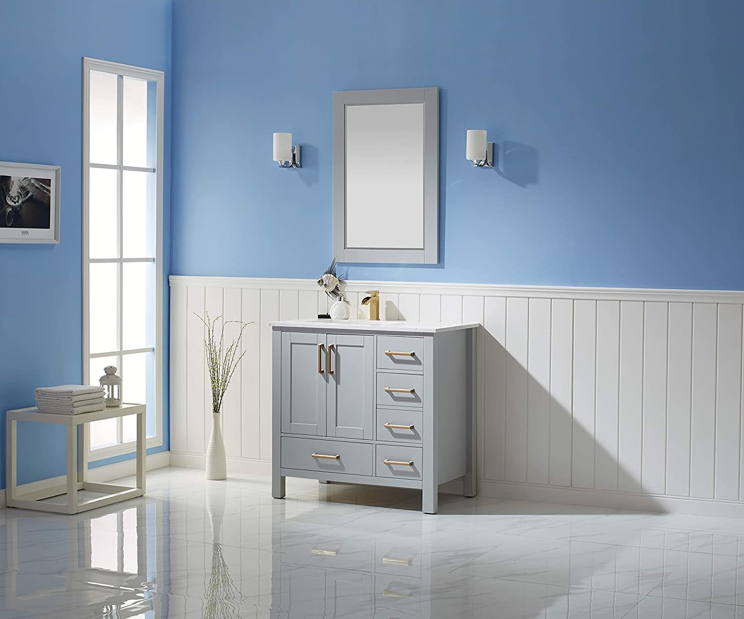 F&R 24 inch Bathroom Vanity Mirror Bathroom Wall Mirror for Bathroom 24" x 35" Solid Wood Framed Mirrors for Wall, Gray