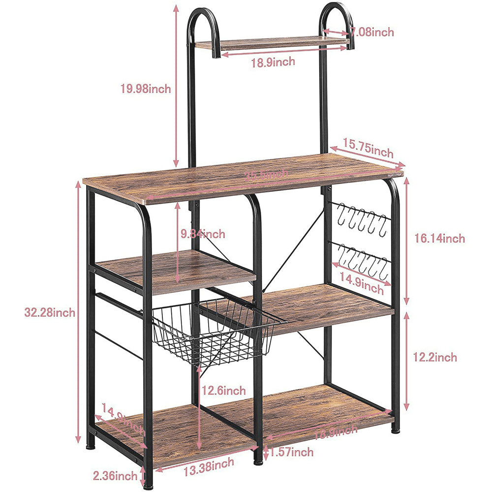 Free shipping Vintage Kitchen Baker's Rack Utility Storage Shelf 35.5" Microwave Stand 3-Tier+4-Tier Shelf for Spice Rack Organizer Workstation with 10 Hooks