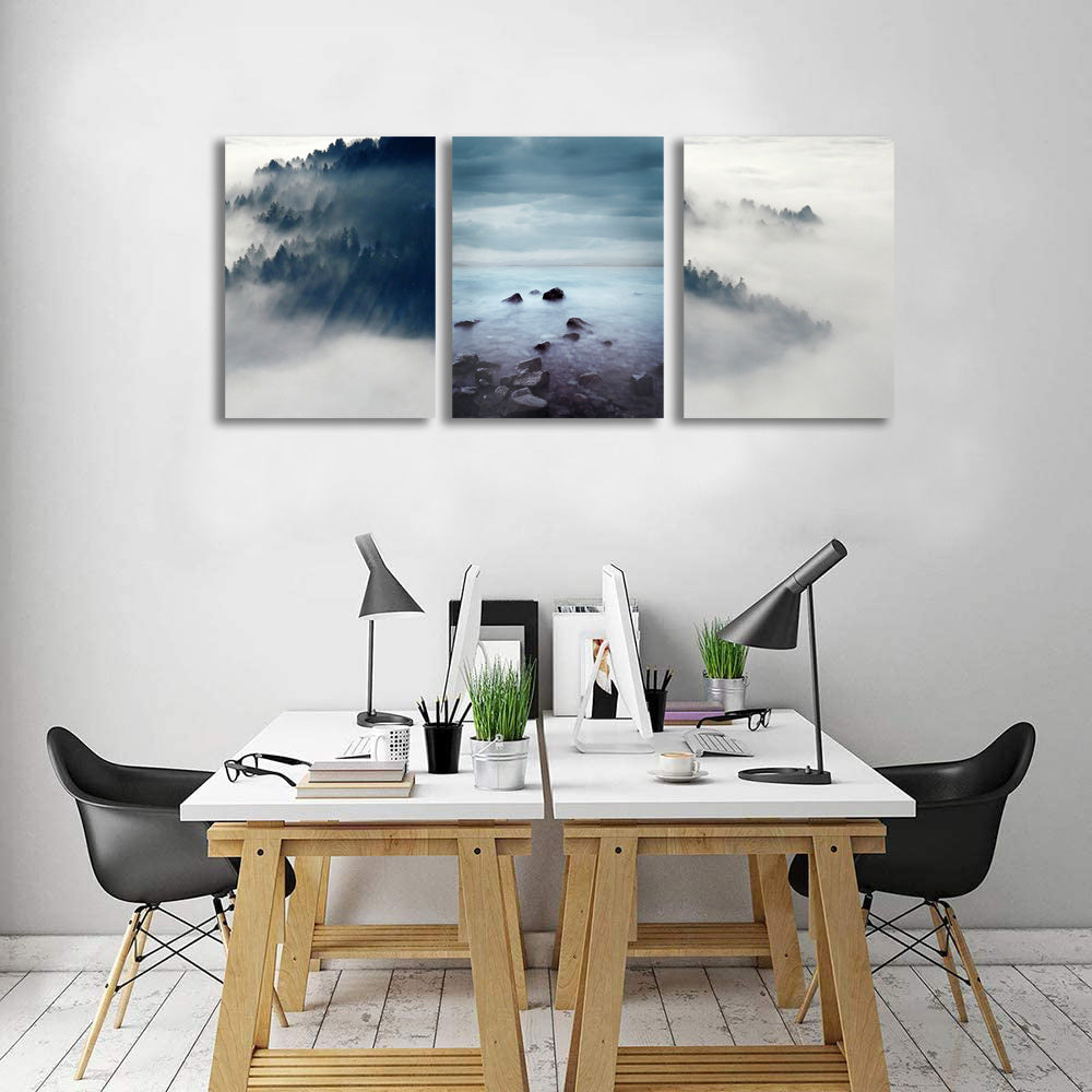 Abstract Wall Art Foggy Forest Wall Paintings Modern Landscape for Living Room