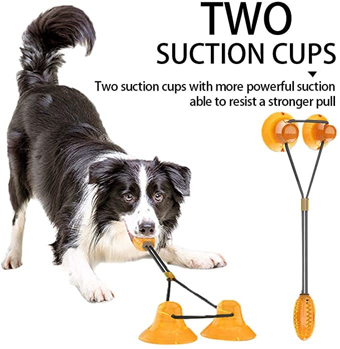 Two Suction Cup Tug Dog Toy, Dog Self-Playing Tug of War Pet Molar Bite Toy with Suction pup tug Toy, Chew Ball Dog Rope Toy for Biting and Food Dispensing