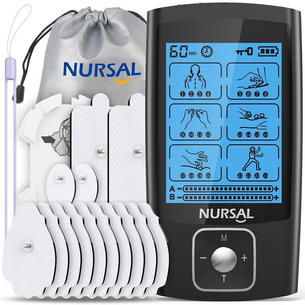 NURSAL Dual Channel EMS TENS Unit 24 Modes Muscle Stimulator for Pain Relief & Muscle Strength,14 Pcs Electrode Pads