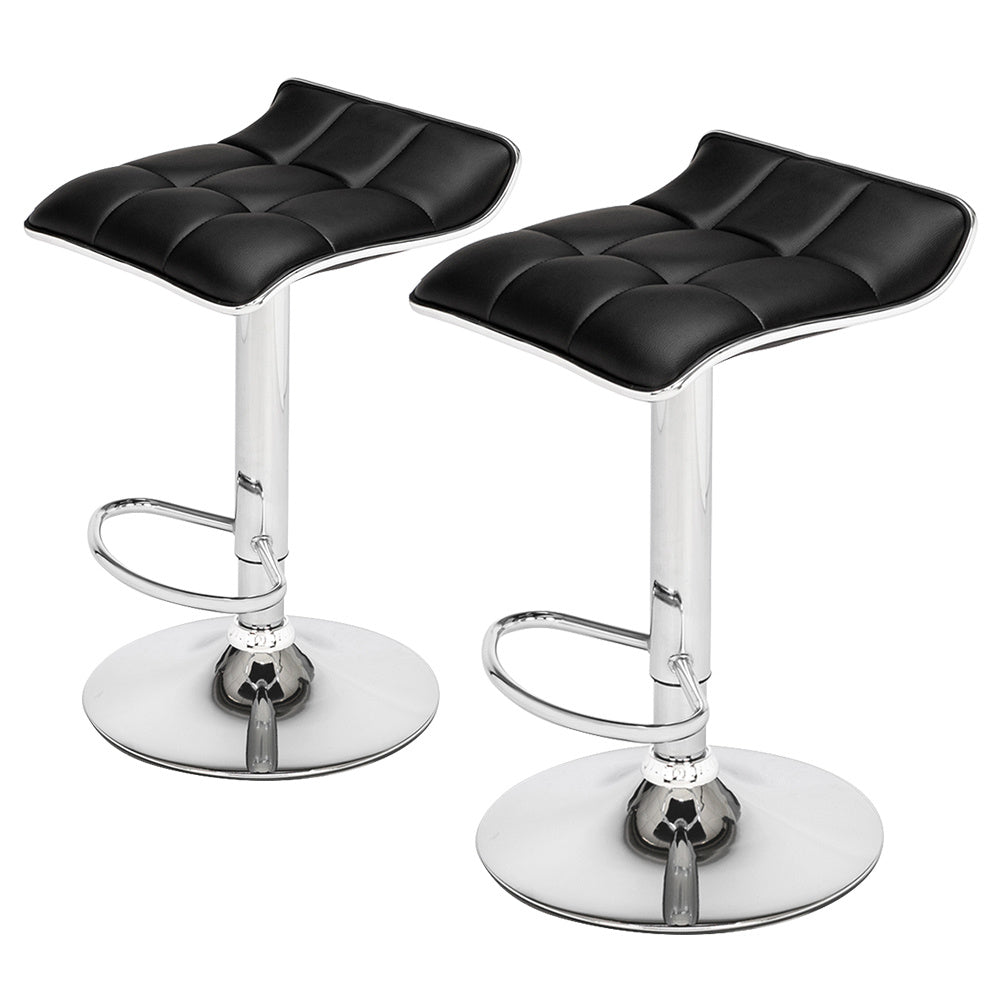 Set of 2 Adjustable Swivel Barstools, PU Leather with Chrome Base, Gaslift Pub Counter Chairs, Black