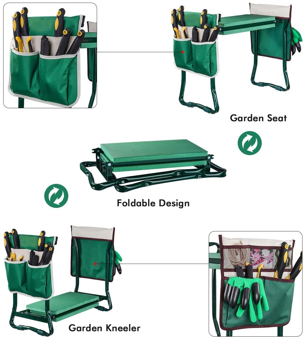 Garden Kneeler and Seat with 2 Bonus Tool Pouches - Portable Garden Bench EVA Foam Pad with Kneeling Pad for Gardening - Sturdy, Lightweight and Practical - Protect Knees and Clothes When Gardening XH