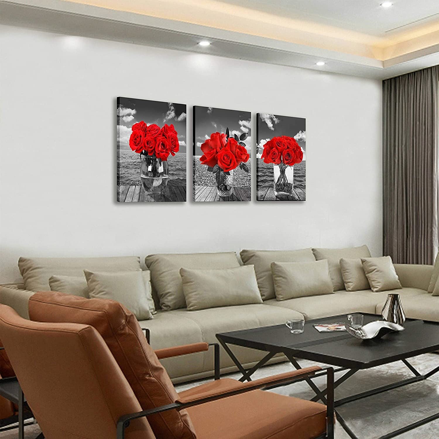 Red Rose Pictures for Living Room Black and Red Wall Art Modern Artwork for Bedroom Bathrooms Decor