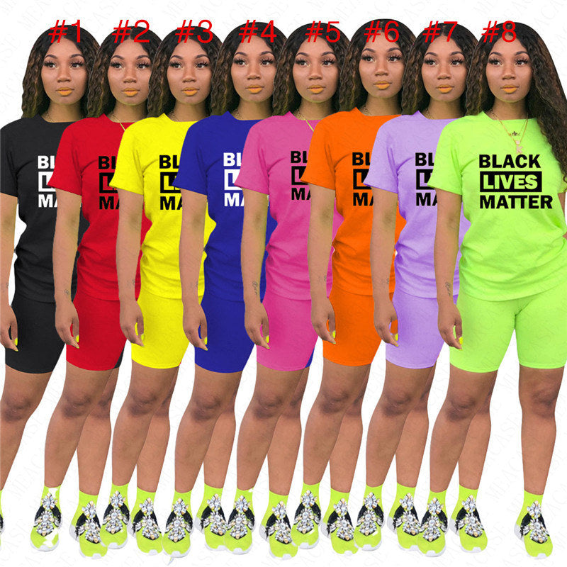 Fashion Women Shorts Tracksuit Black Lives Matter Letter Two Piece Set Short Sleeve T-shirt T Shirt + Shorts Outfits Summer Sports Suit D61902