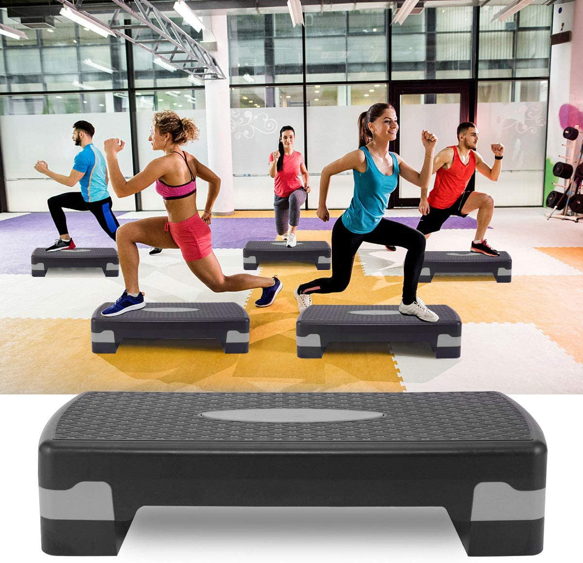 Free shipping New 27'' Fitness Aerobic Step Adjust 4" - 6" Exercise Stepper w/Risers Home Gym (Red&Grey)  YJ