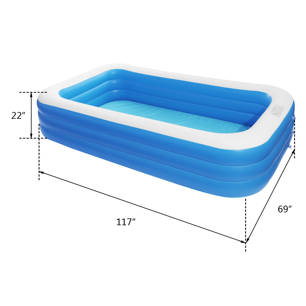 Free shipping 120*72*22in blue PVC cuboid with wall thickness of 0.3mm for inflatable swimming pool  Full-Sized Family Kiddie Blow up Pool for Kids, Adults, Baby, Children, Thick Wear-Resistant Big YJ