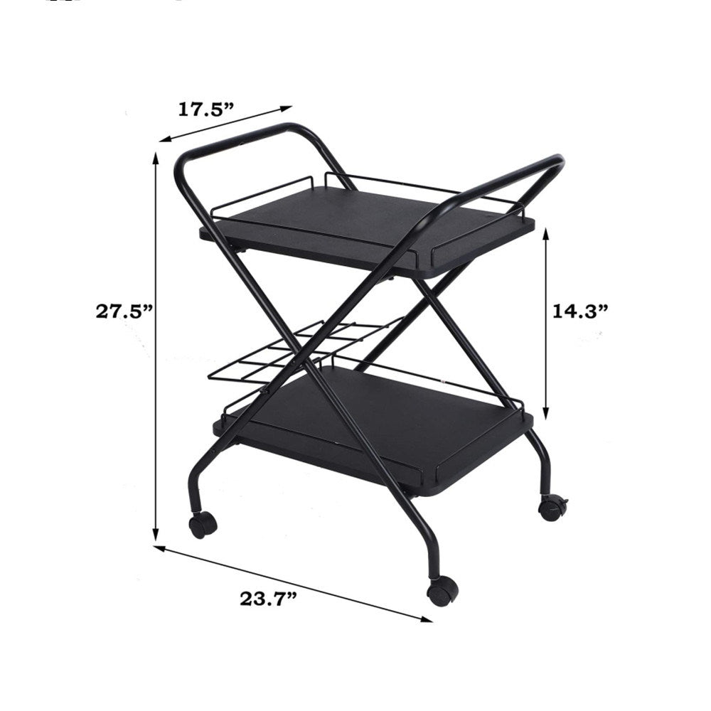 2-Tier Rolling Utility Cart with Wheels, Metal Bar Service Cart With Wine Rack, Lockable Wheel, Multi-Functional Storage Rack For Bar Office And Kitchen RT