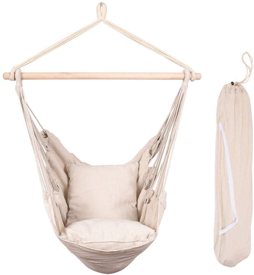 Hammock Chair Distinctive Cotton Canvas Hanging Rope Chair with Pillows
