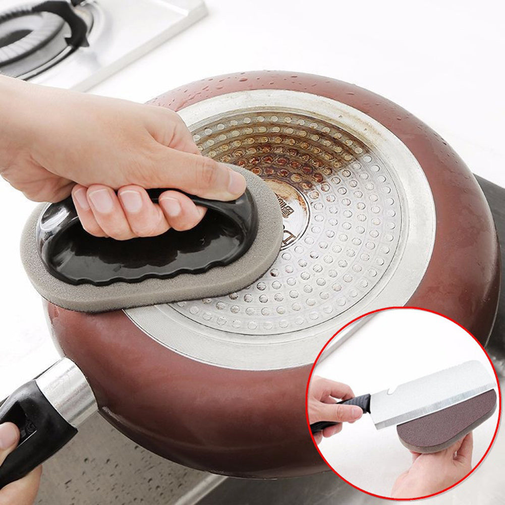 Emery Sponge Brush Eraser Scrub Handle Grip Sink Pot Bowl Kitchen Cleaning Tool