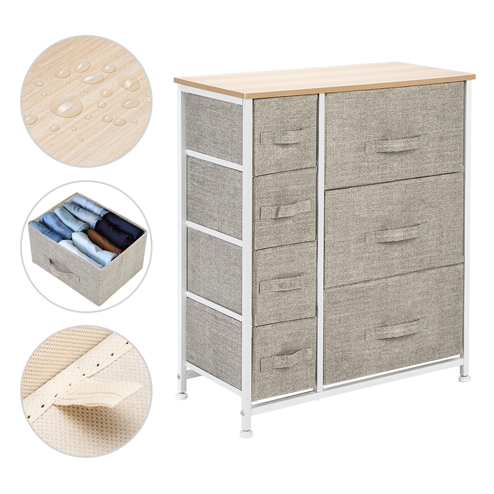 Dresser With 7 Drawers - Furniture Storage Tower Unit For Bedroom, Hallway, Closet, Office Organization - Steel Frame, Wood Top, Easy Pull Fabric Bins RT