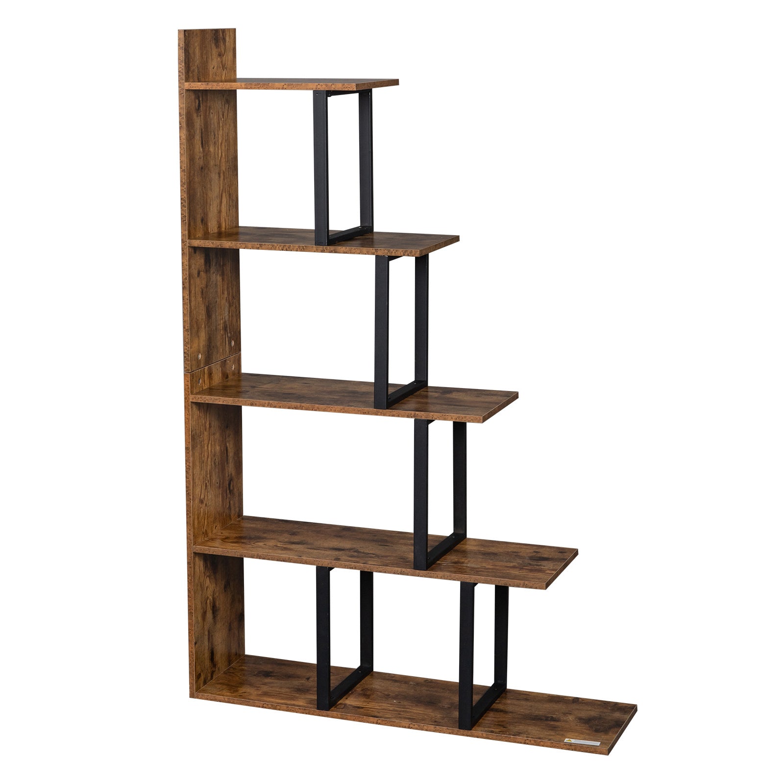 Wooden 5-Tier Bookshelf, Industrial Vintage Freestanding Bookcase Multipurpose Storage Display Rack, Wood Look Accent Metal Organizer Frame for Living Room Home Office RT