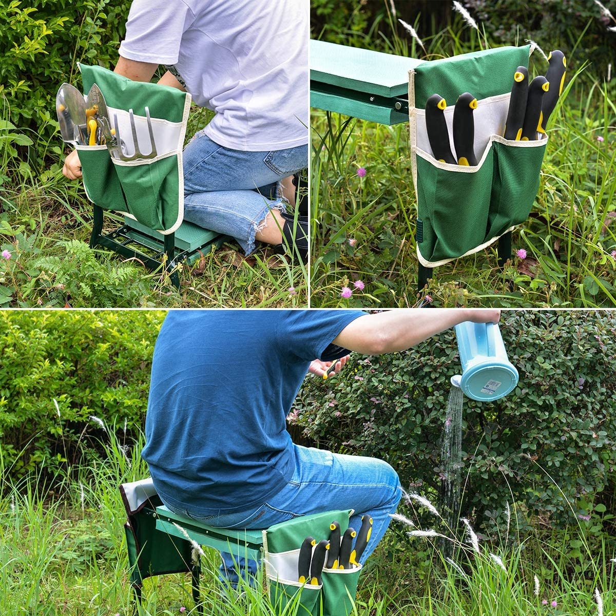 Garden Kneeler and Seat with 2 Bonus Tool Pouches - Portable Garden Bench EVA Foam Pad with Kneeling Pad for Gardening - Sturdy, Lightweight and Practical - Protect Knees and Clothes When Gardening XH