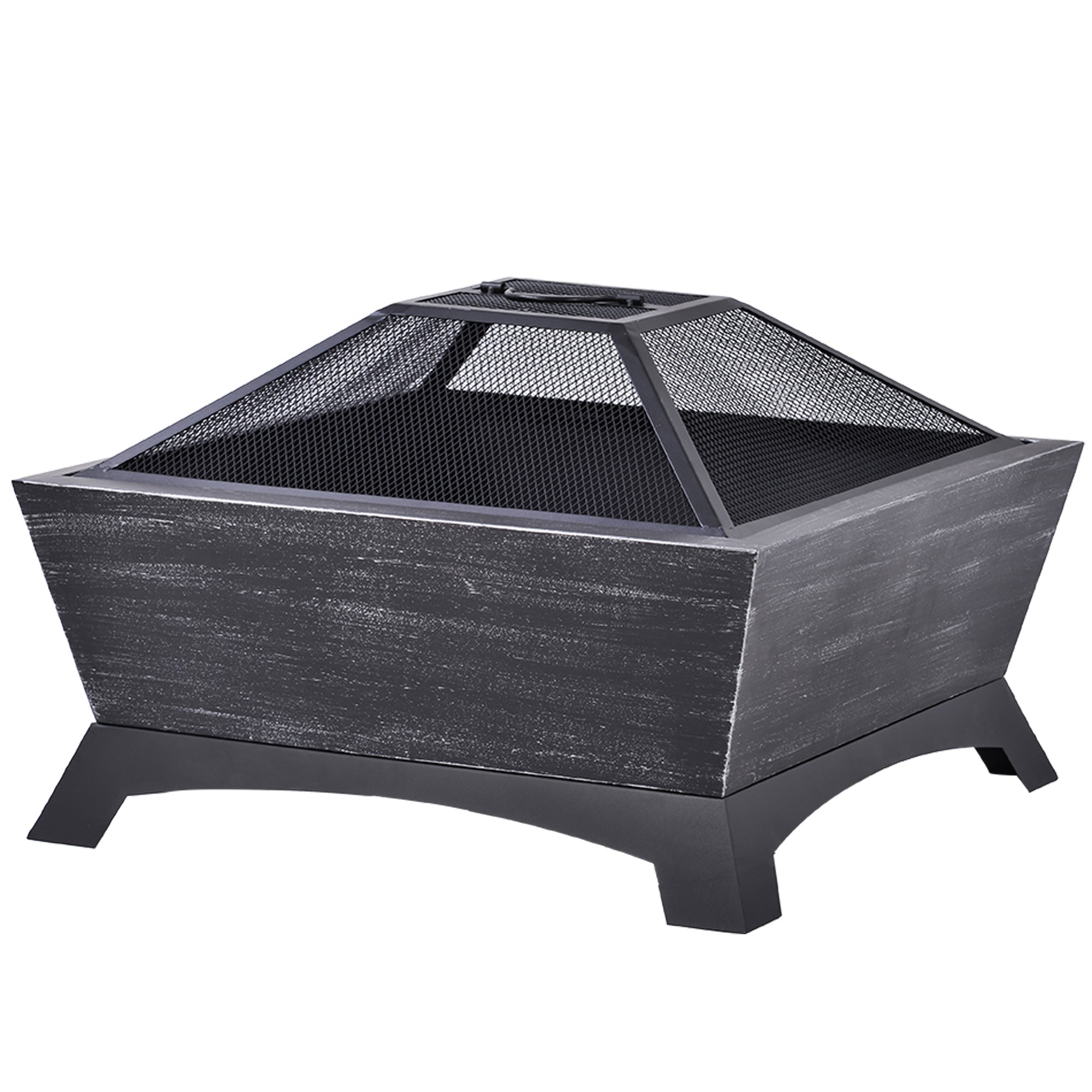 Free shipping Quality Steel Fire Pit with Log Poker, Mesh Screen for Outdoor Living, Family Use, Dark Gray