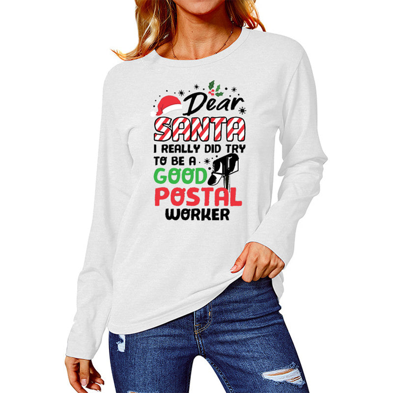 Spring Summer Casual Custom Letter Printing Long Sleeve T-shirt Crew Neck Fashion Woman Pullover