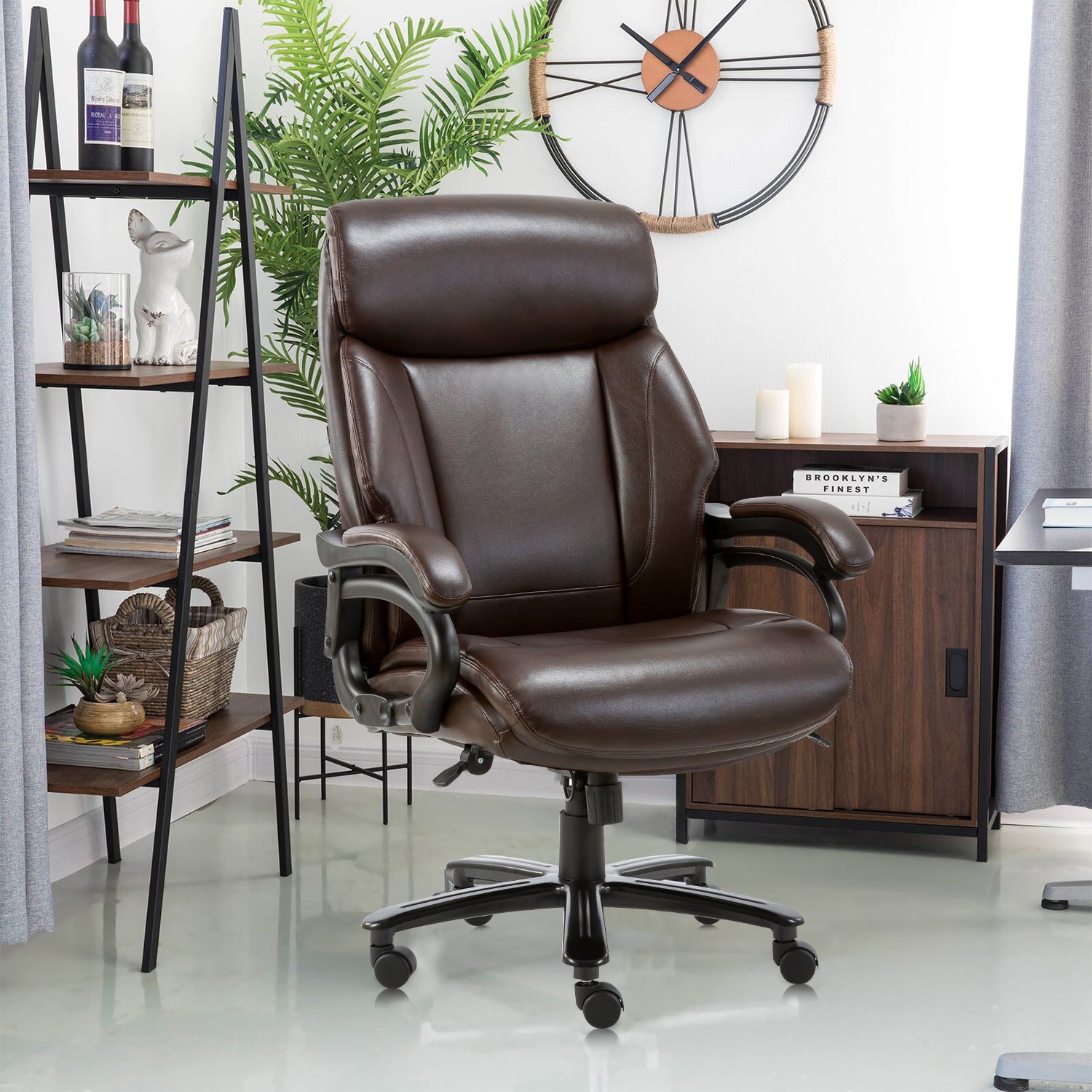 High Back Big & Tall 400lb Bonded Leather Office Chair Large Executive Desk Computer Swivel Chair - Heavy Duty Metal Base, Adjustable Tilt Angle, Ergonomic Design for Lumbar Support