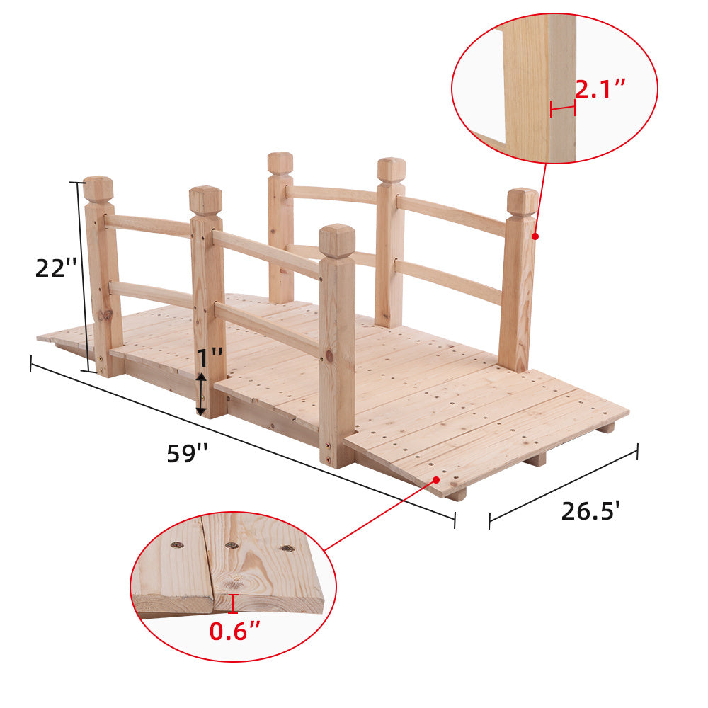 Free shipping Garden Bridge, Classic Wooden Arch with Safety Rails Natural Finished Footbridge, Decorative Pond Landscaping, Backyard Creek or Farm  YJ