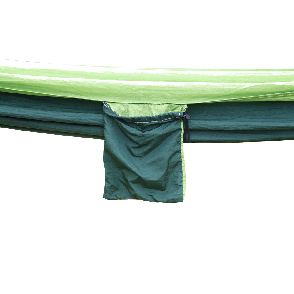 Double Outdoor Hammock Swing Bed Portable Parachute Nylon Fabric Blackish Green