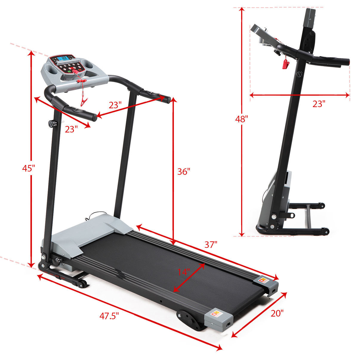 Folding Electric Treadmill for Home Workout with LCD monitors track calories, distance, speed, heart rate, walk/run time and more XH