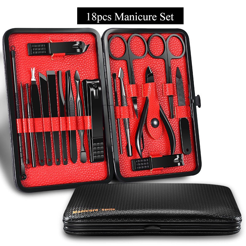 Portable Manicure Set 18 in 1 Stainless Steel Eyebrow Clip Pedicure Kit Nail Scissors Grooming Kit  Travel Case