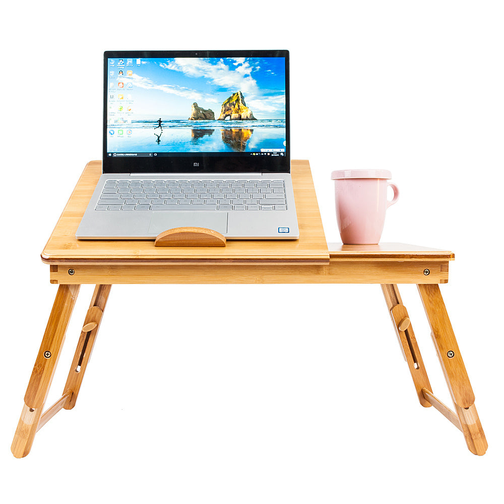 Laptop Desk Table Adjustable 100% Bamboo Foldable Breakfast Serving Bed Tray w' Tilting Top Drawer