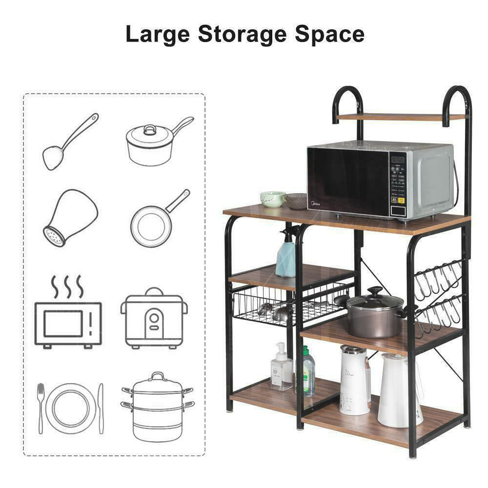 Free shipping Vintage Kitchen Baker's Rack Utility Storage Shelf 35.5" Microwave Stand 3-Tier+4-Tier Shelf for Spice Rack Organizer Workstation with 10 Hooks